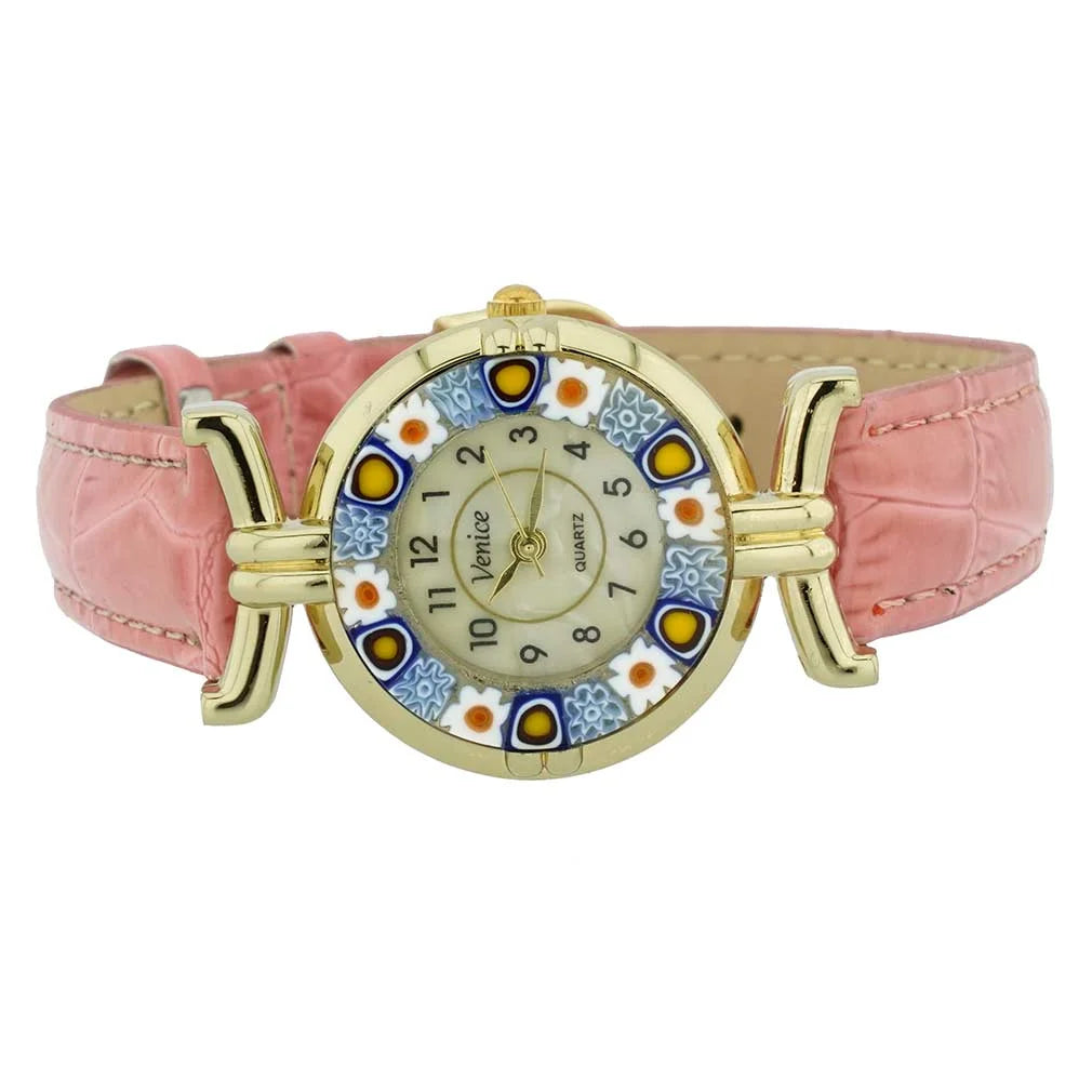 with Glass Pink - GlassOfVenice Leather Millefiori Watch Band Murano