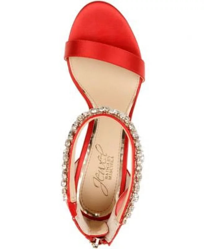 Ankle Unique MISCHKA BADGLEY M Embellished Sandals Toe Zip-Up 8.5 Shoes Strap JEWEL Stiletto Womens Round Red Dress