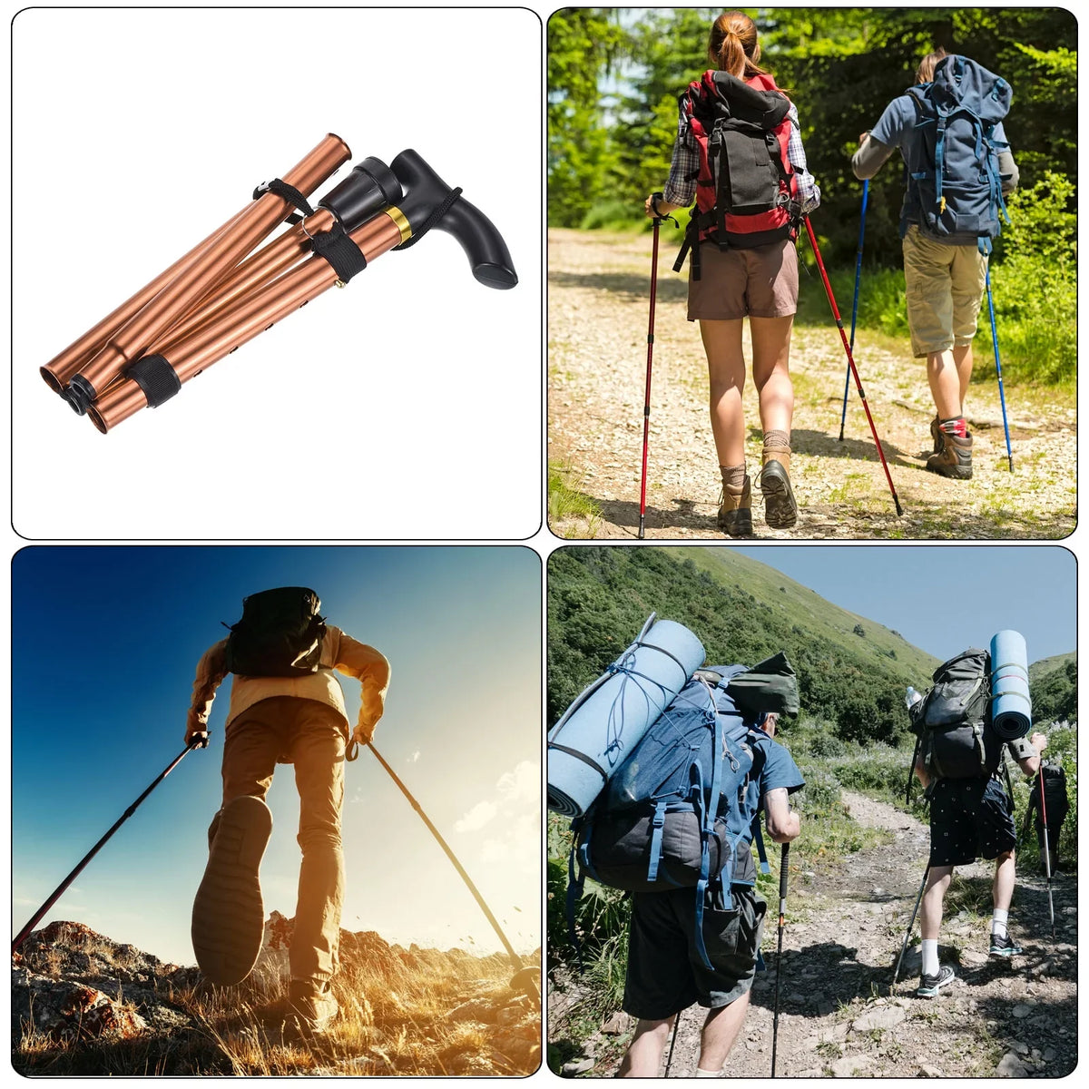 Telescopic Poles Alloy Pole Collapsible Uxcell Trekking Hiking Aluminum Brown, 2Pack