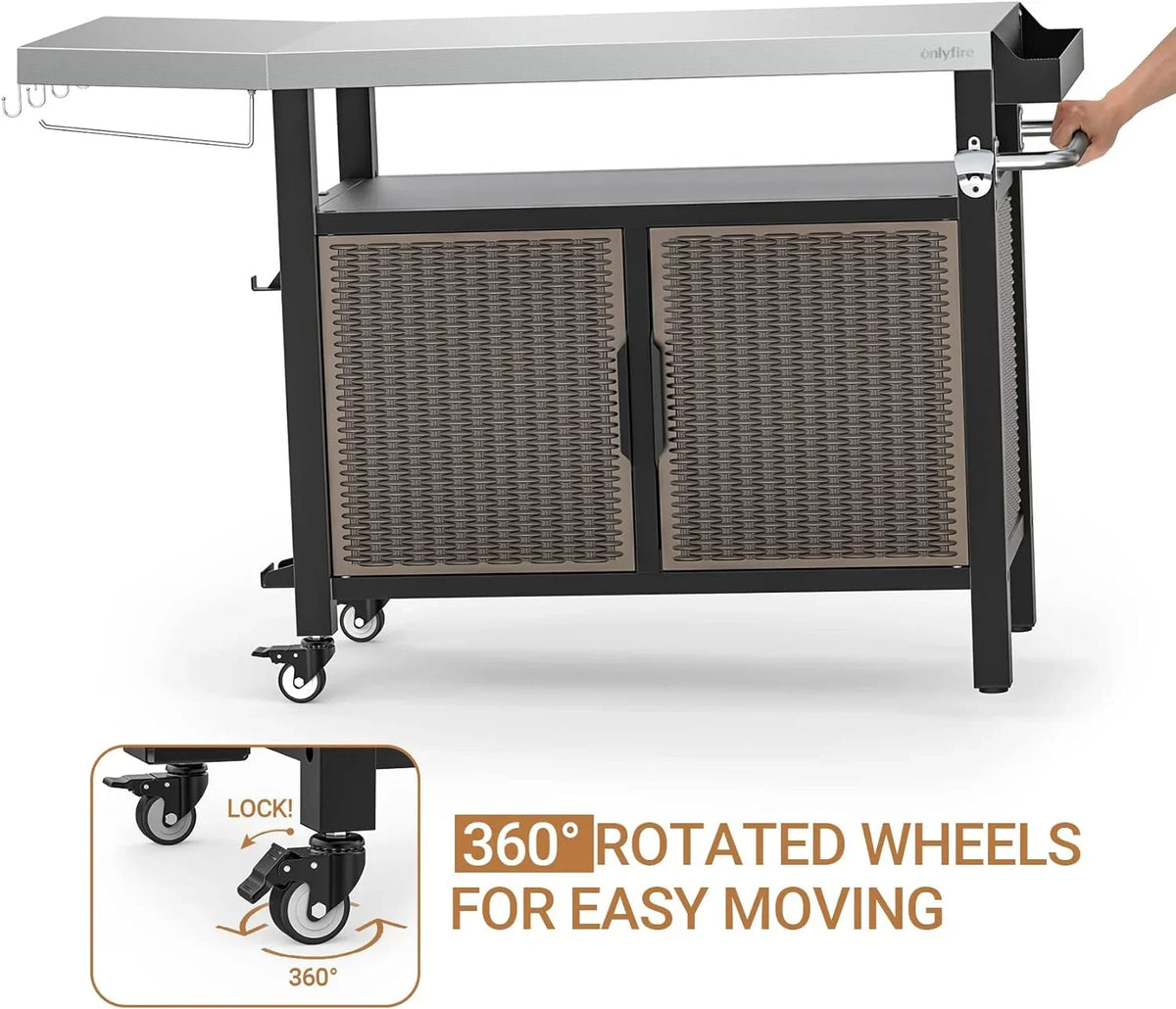 Indoor Kitchen 53-Inch Shelf Table SUSIMOND Cabinet Outdoor and Wheels Rolling Stainless Cart XL for Steel Storage Countertop, Dining Island Side with Worktable with
