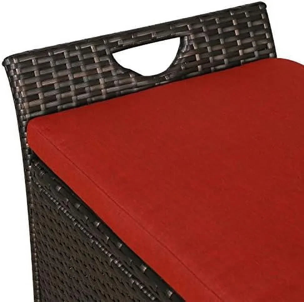 Deck YPZBBOOM Cushion Bench with Box Rattan Bins Wicker Patio Outdoor (Red)