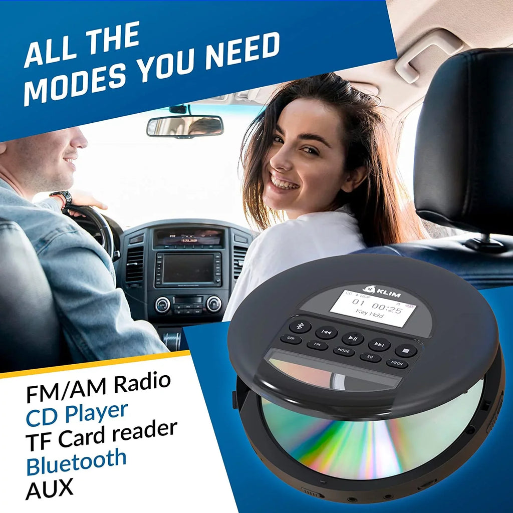 Pre-Owned with Ideal Headphones, for Rechargeable Card, Black Battery, Radio, AM Portable Fusion FM Discman (Refurbished: Cars, Good) Player CD TF MP3, Nomad KLIM Bluetooth-