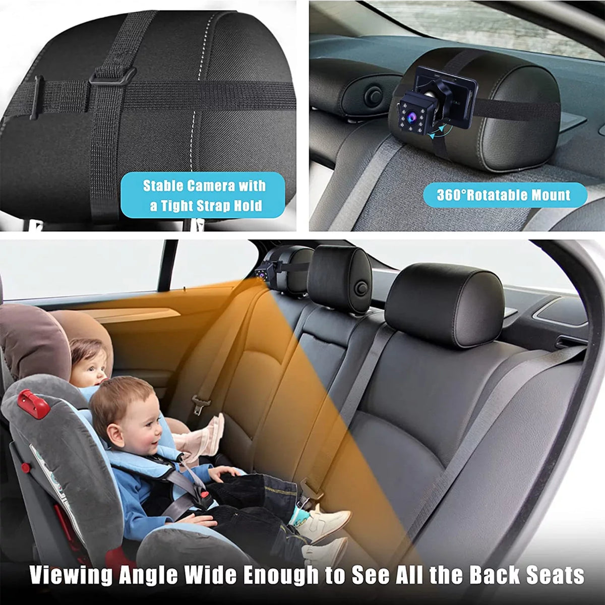 Car Inch Safety Mirror Clear Car View Cameras Monitored Wide Cable 5M Car with Crystal 1080P Length 4.3 Seat Adjustable Mirror Angle Mirrors Long