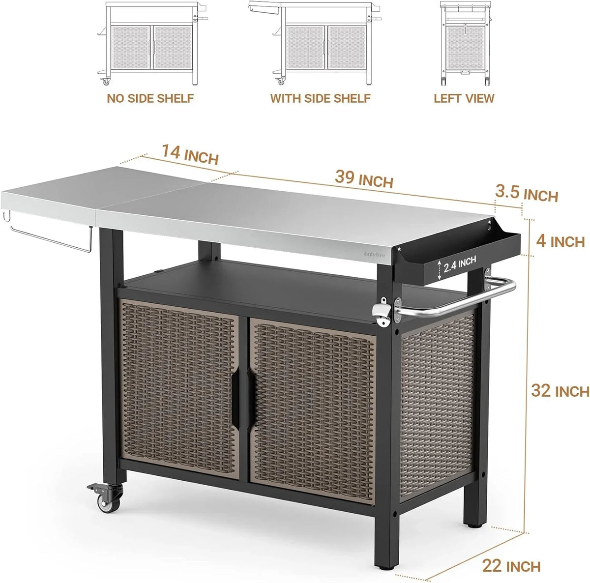 Indoor Kitchen 53-Inch Shelf Table SUSIMOND Cabinet Outdoor and Wheels Rolling Stainless Cart XL for Steel Storage Countertop, Dining Island Side with Worktable with