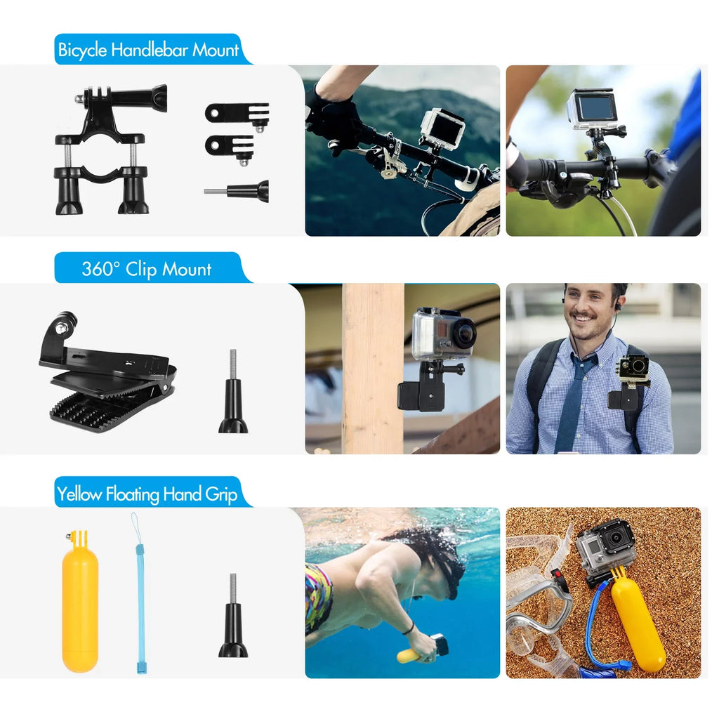 Sports Waterproop Set Mount with Silicone More Stick Action Selfie Replacement for Black Protective Case with Housing and Various Bracket 109 Anself Hero Accessories Kit GoPro Accessories