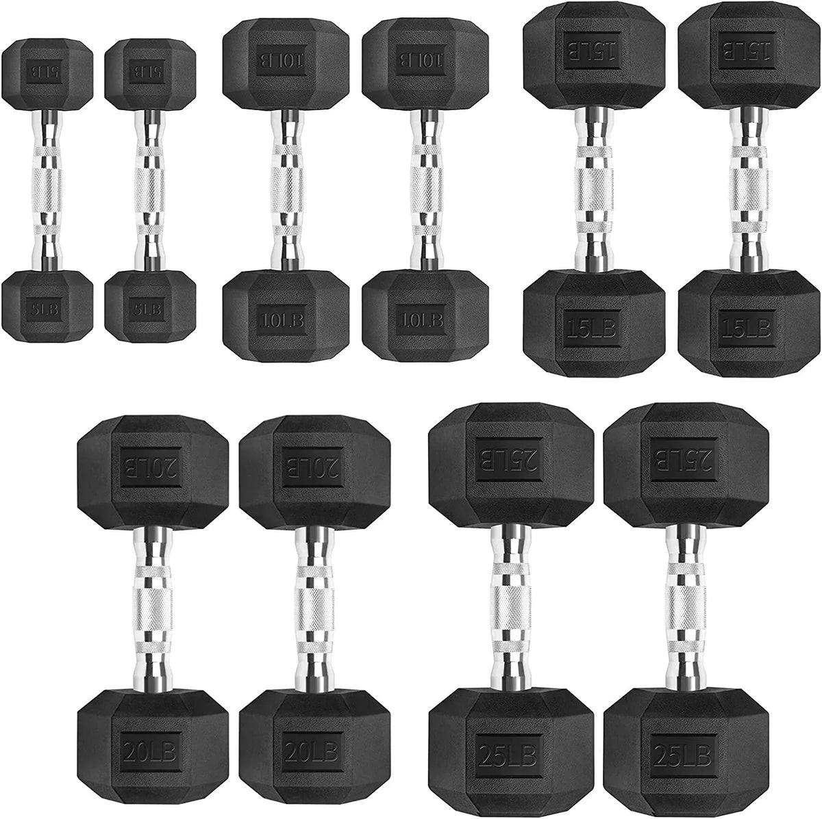 Dumbbells 150 Hex Dumbbell Coated Rack Pound Set with Rubber and