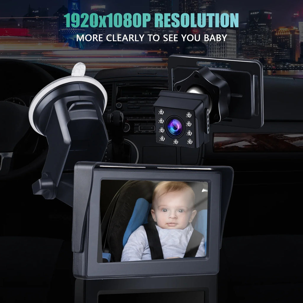 Car Inch Safety Mirror Clear Car View Cameras Monitored Wide Cable 5M Car with Crystal 1080P Length 4.3 Seat Adjustable Mirror Angle Mirrors Long