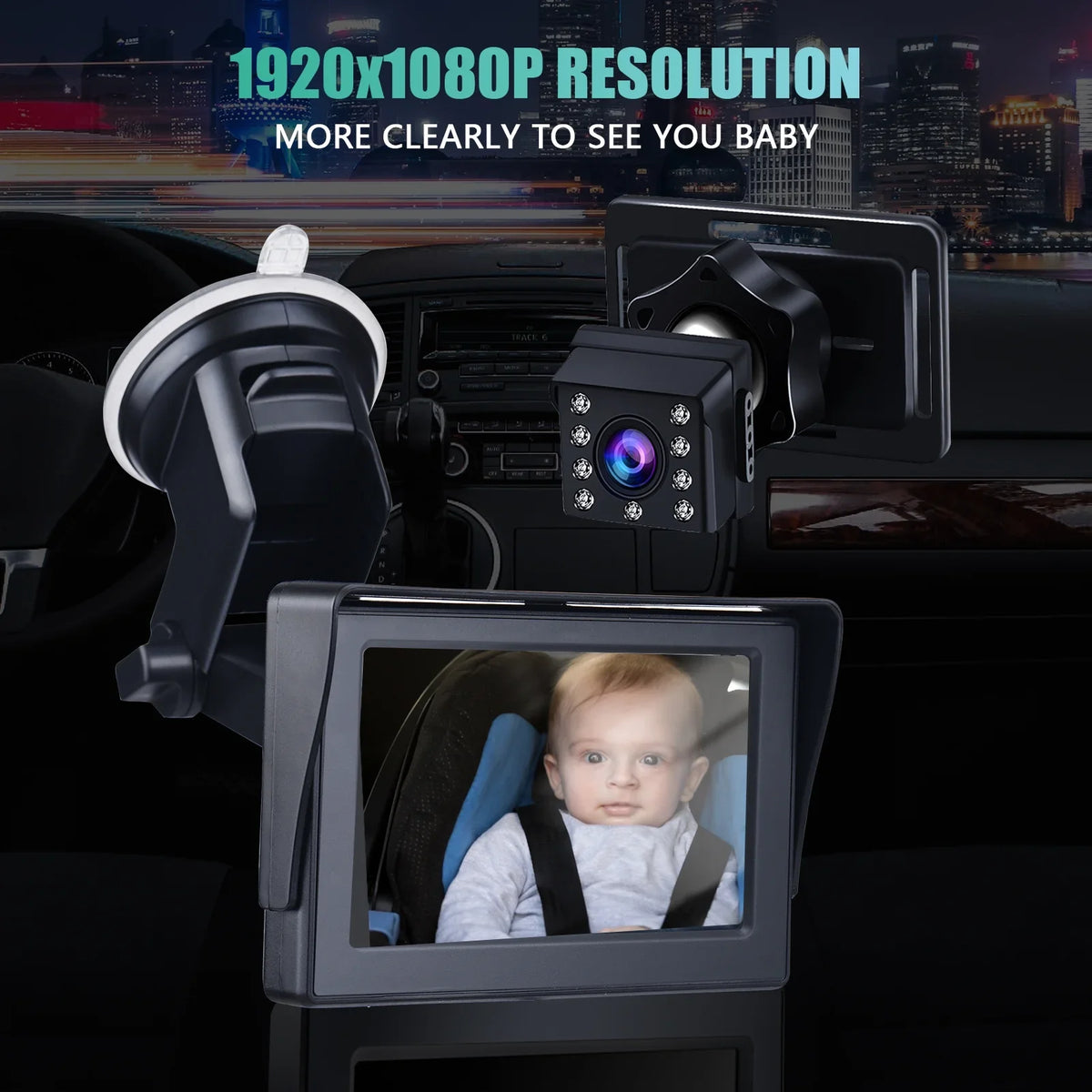 Car Inch Safety Mirror Clear Car View Cameras Monitored Wide Cable 5M Car with Crystal 1080P Length 4.3 Seat Adjustable Mirror Angle Mirrors Long