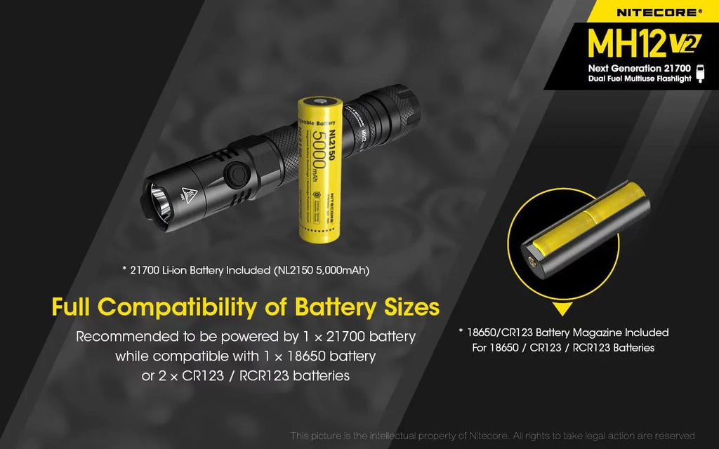 '-1200 Bank w/ NB10000 COMBO: Flashlight and Lumens 10,000mAh V2 Nitecore XP-L2 Nitecore LED MH12 21700 V6 Battery CREE Power
