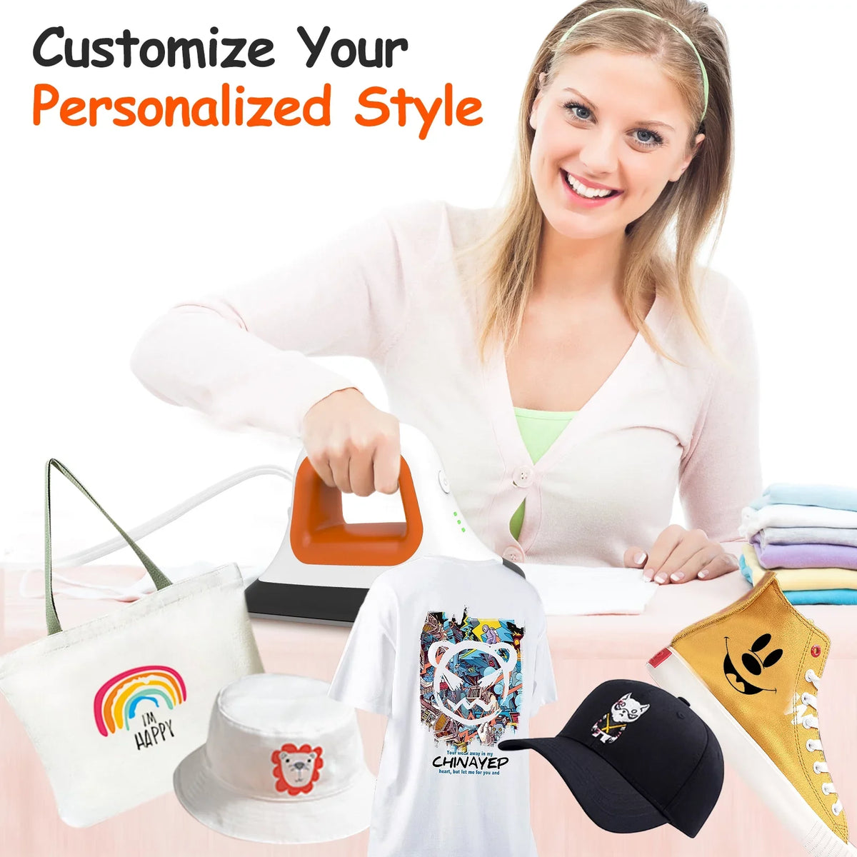 Portable Machine Bags, Machine Transfer Press Heating for * with Fast 3.8" Mini Iron T-Shirt Clothes in Orange Hat 7" Heat Heat