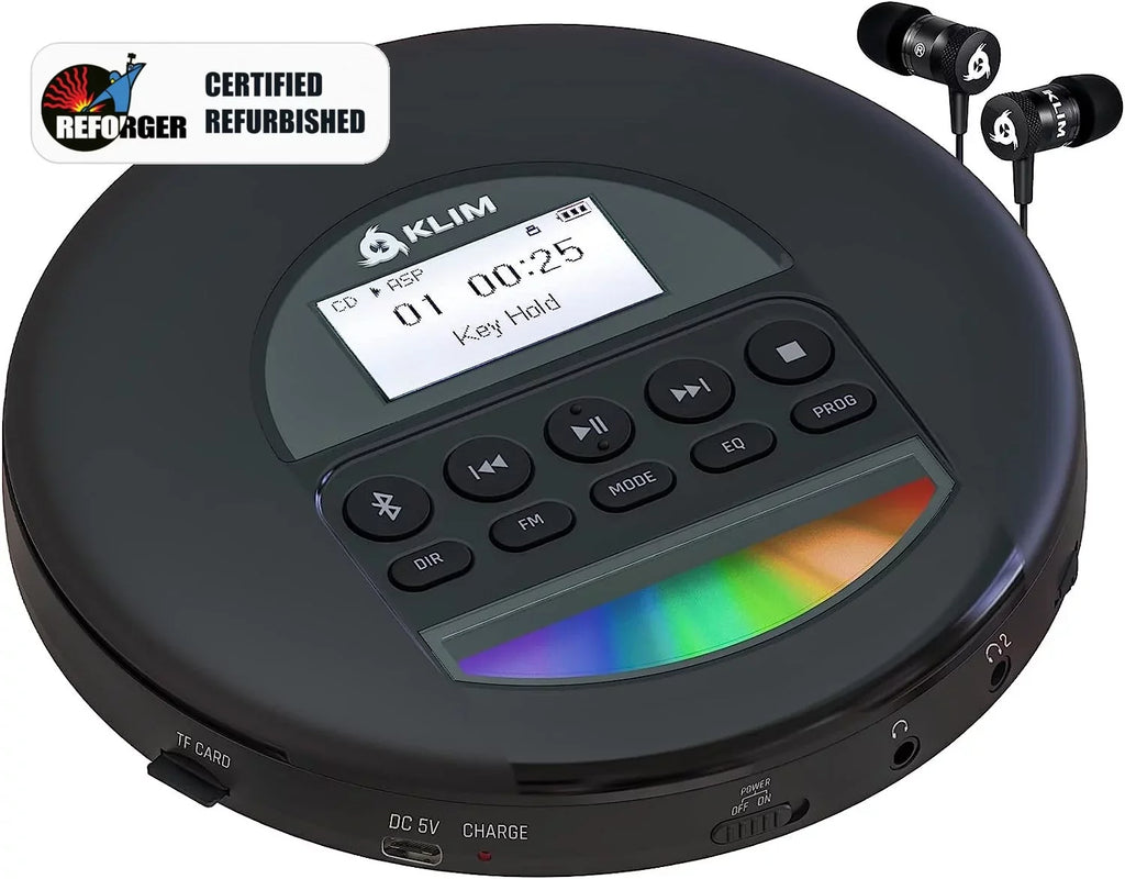 Pre-Owned with Ideal Headphones, for Rechargeable Card, Black Battery, Radio, AM Portable Fusion FM Discman (Refurbished: Cars, Good) Player CD TF MP3, Nomad KLIM Bluetooth-