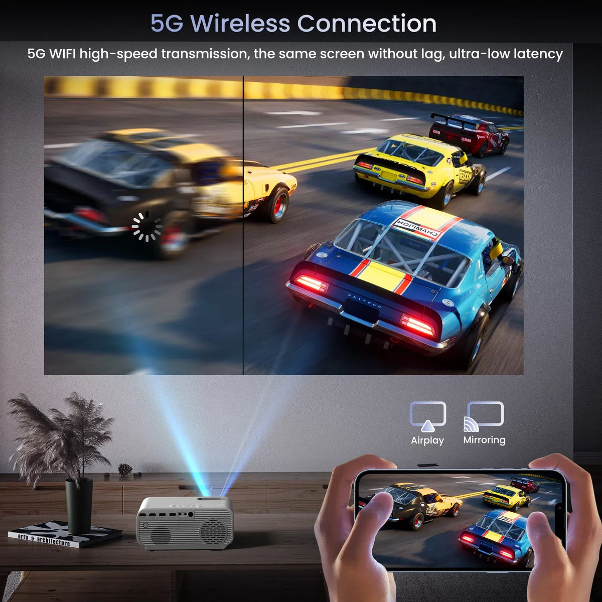 Movie Projector Video with Mini Support Wifi Projector Projector 5G/2.4G , Theater For 4K Home 12000LM Outdoor Portable Bluetooth, 1080P Projector and AUOSHI ,