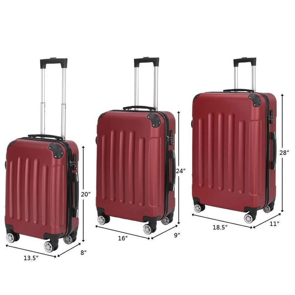 with Set Wine Luggage 3-Piece TSA Lock, Trolley Red, ABS