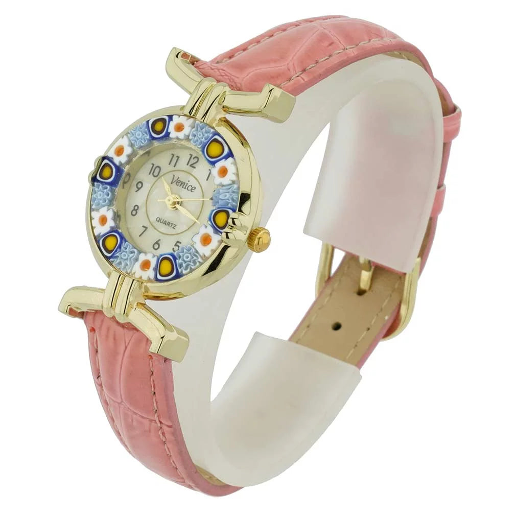with Glass Pink - GlassOfVenice Leather Millefiori Watch Band Murano