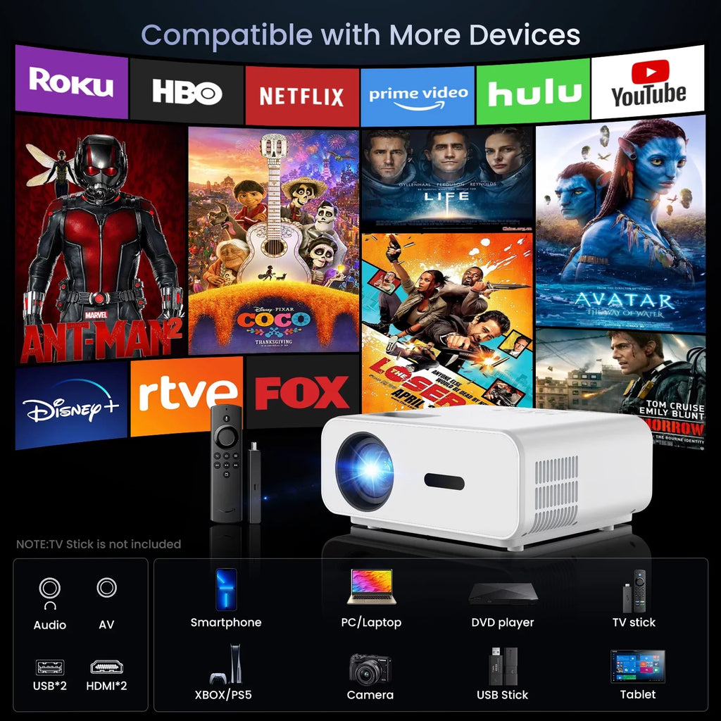 Movie Projector Video with Mini Support Wifi Projector Projector 5G/2.4G , Theater For 4K Home 12000LM Outdoor Portable Bluetooth, 1080P Projector and AUOSHI ,
