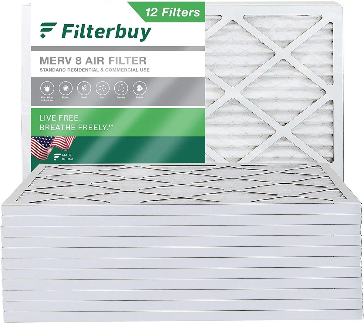 Furnace Air (12-Pack) 24x25x1 MERV 8 HVAC Pleated AC Filters Filterbuy