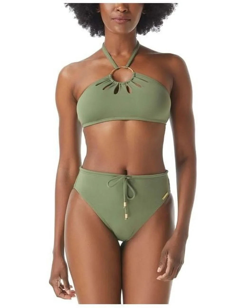 Cutout Logo-Ring Vince GREEN SAFARI Halter Medium Swim Bikini Top, US Camuto