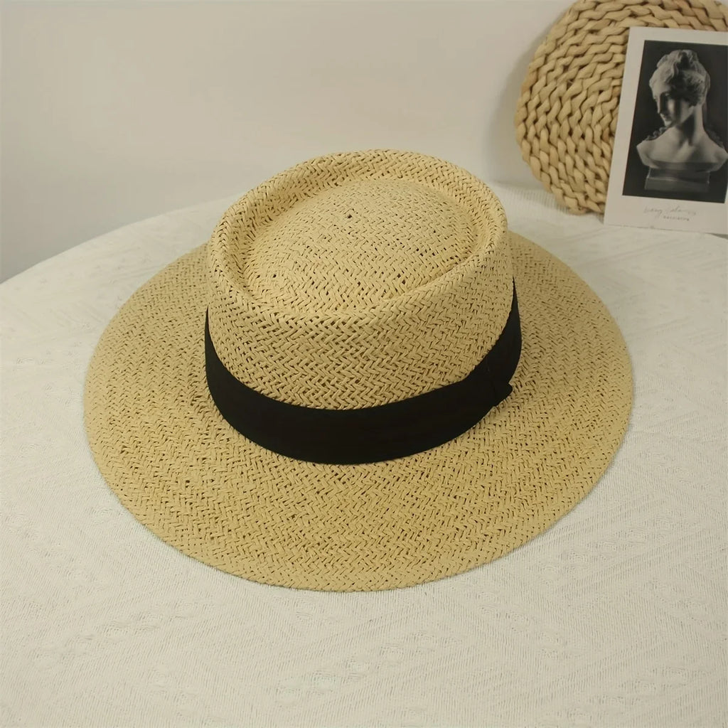 Vacation Jkzcp Braided Wide Brim Hat Vintage Handmade Sun Flat Protection Straw 1pc Top Sun Beach Hat