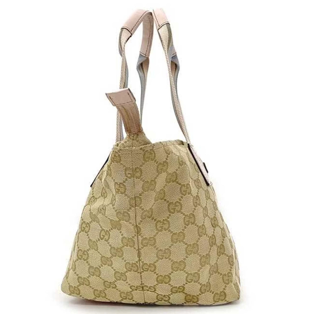 Pastel Leather Women's GG Pre-Owned Canvas Tote Handbag Pink Blue Beige Bag (Good) 131228