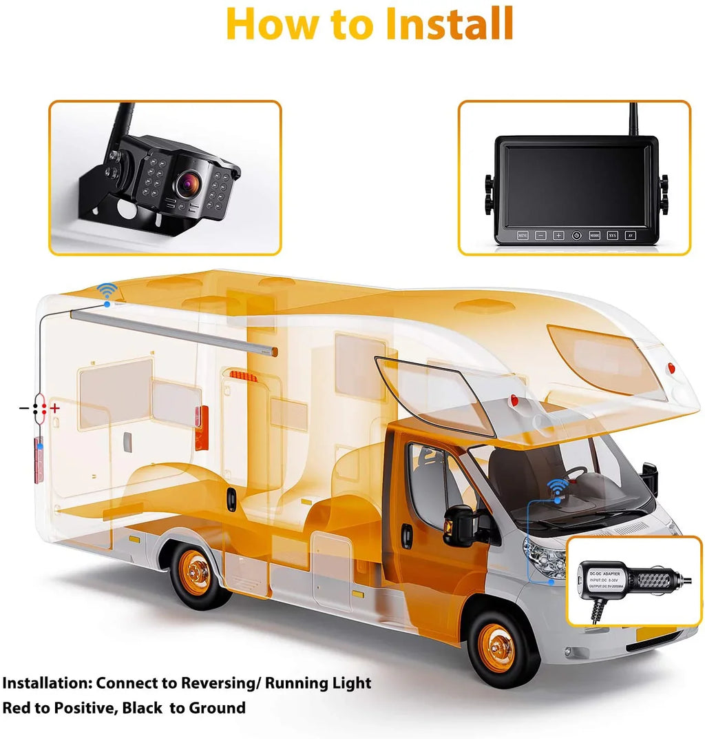 Camera with Cam Monitor Button Range Operation Trailer Long Backup Wireless Xroose with RV Camper Digital DVR AHD Motorhome 1080P Touch Dual for 7” Truck Side View CM2 Rearview System Rear Signal