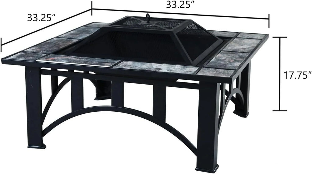 with Heating, Fire Marble Square Burning Poker Wood Fire Patio Pits Tile and Patio Tables 35'' Bonfire,Camping,Outdoor Grand Spark for for Outside Screen Tabletop