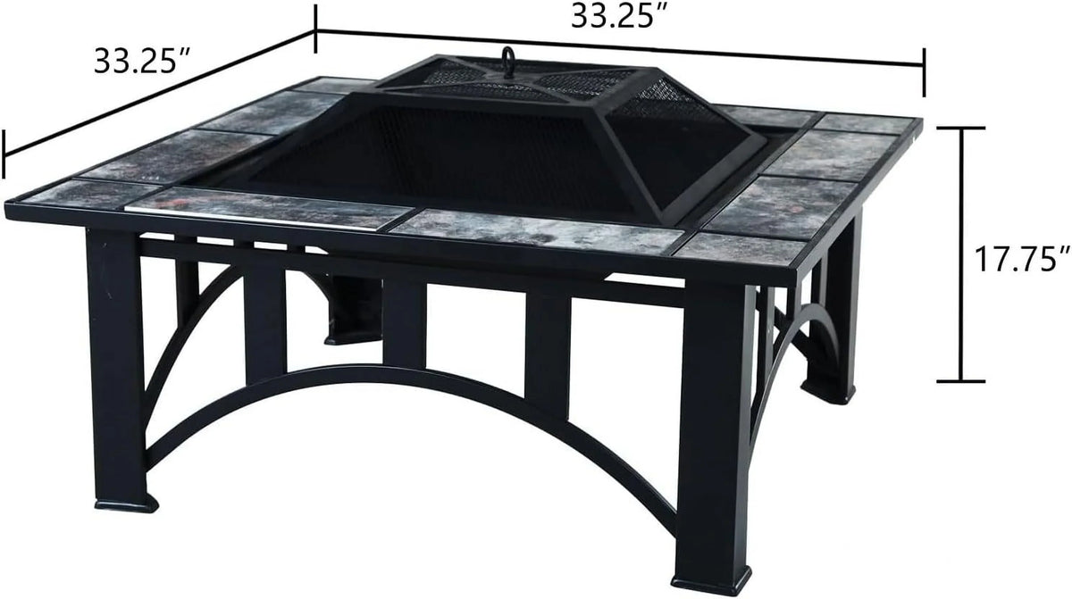 with Heating, Fire Marble Square Burning Poker Wood Fire Patio Pits Tile and Patio Tables 35'' Bonfire,Camping,Outdoor Grand Spark for for Outside Screen Tabletop