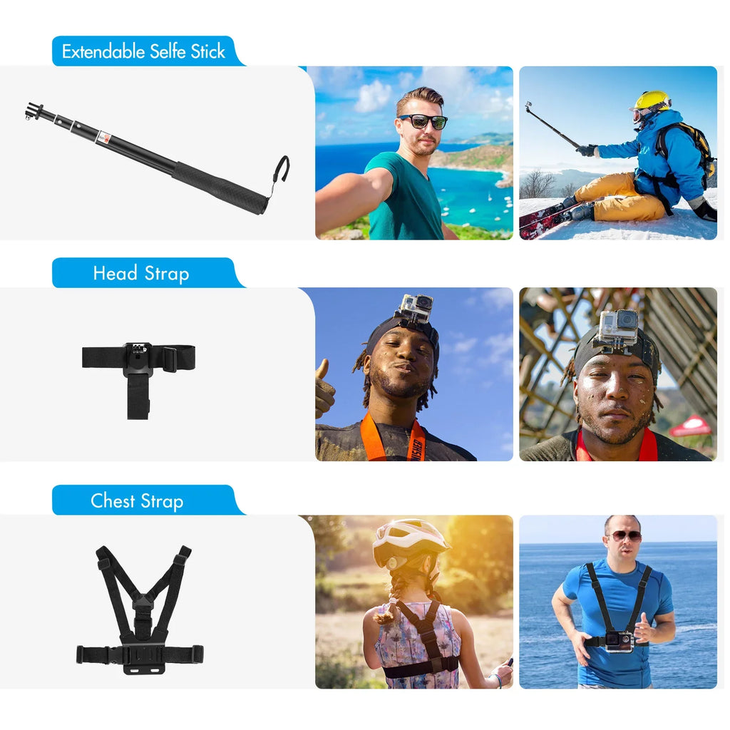 Sports Waterproop Set Mount with Silicone More Stick Action Selfie Replacement for Black Protective Case with Housing and Various Bracket 109 Anself Hero Accessories Kit GoPro Accessories