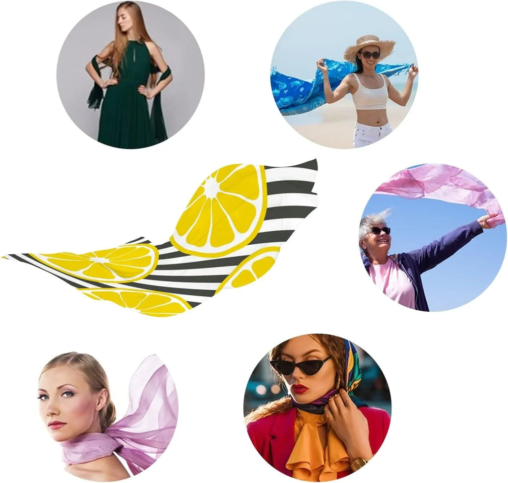 Fresh Stripes Lemons Neck Silk Wrap On for Shawl Lightweight Hyjoy Scarves Scarf Women Long Girls