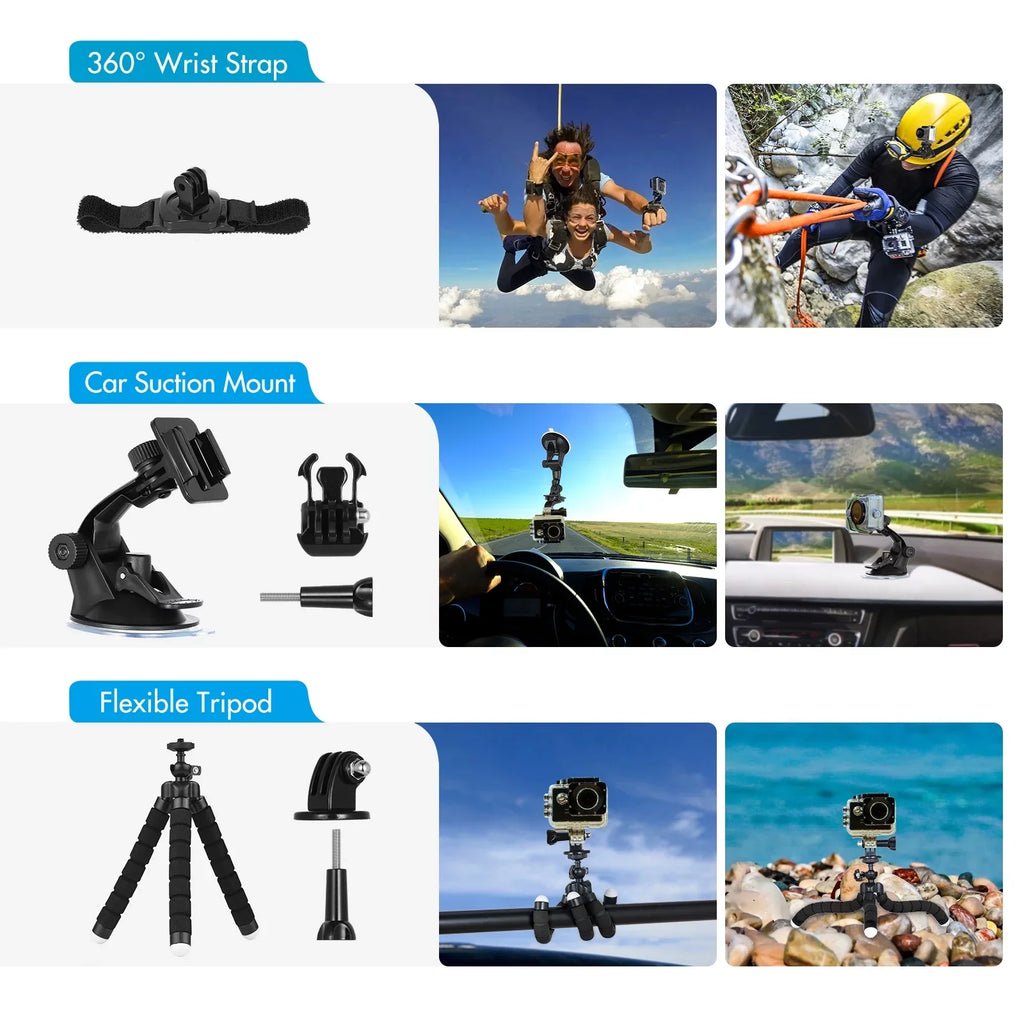 Sports Waterproop Set Mount with Silicone More Stick Action Selfie Replacement for Black Protective Case with Housing and Various Bracket 109 Anself Hero Accessories Kit GoPro Accessories