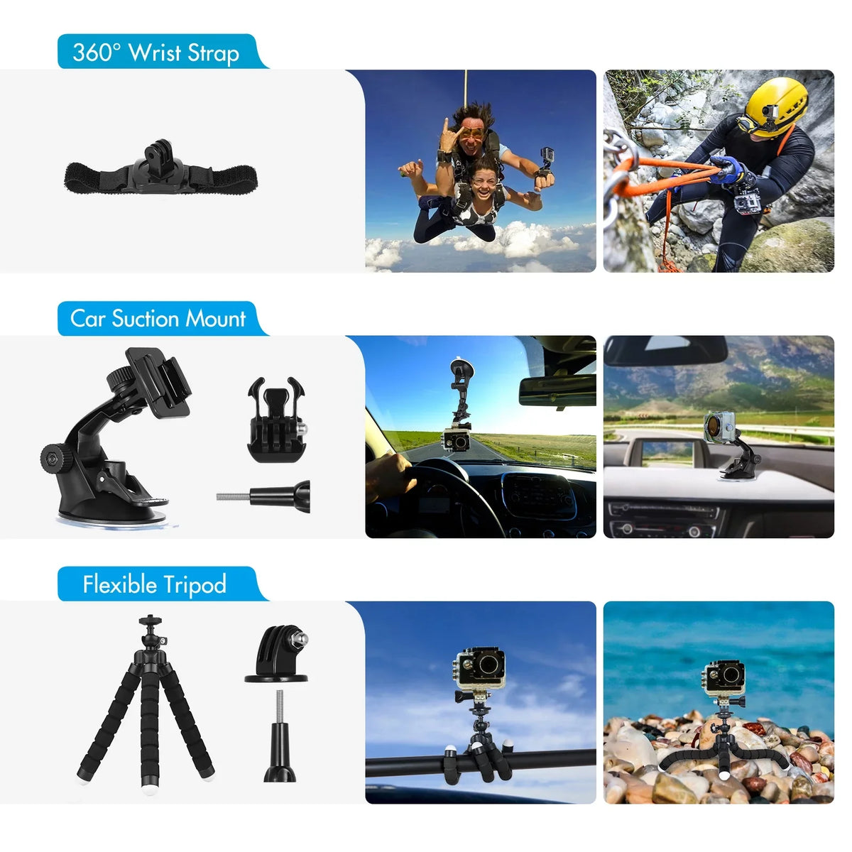 Sports Waterproop Set Mount with Silicone More Stick Action Selfie Replacement for Black Protective Case with Housing and Various Bracket 109 Anself Hero Accessories Kit GoPro Accessories