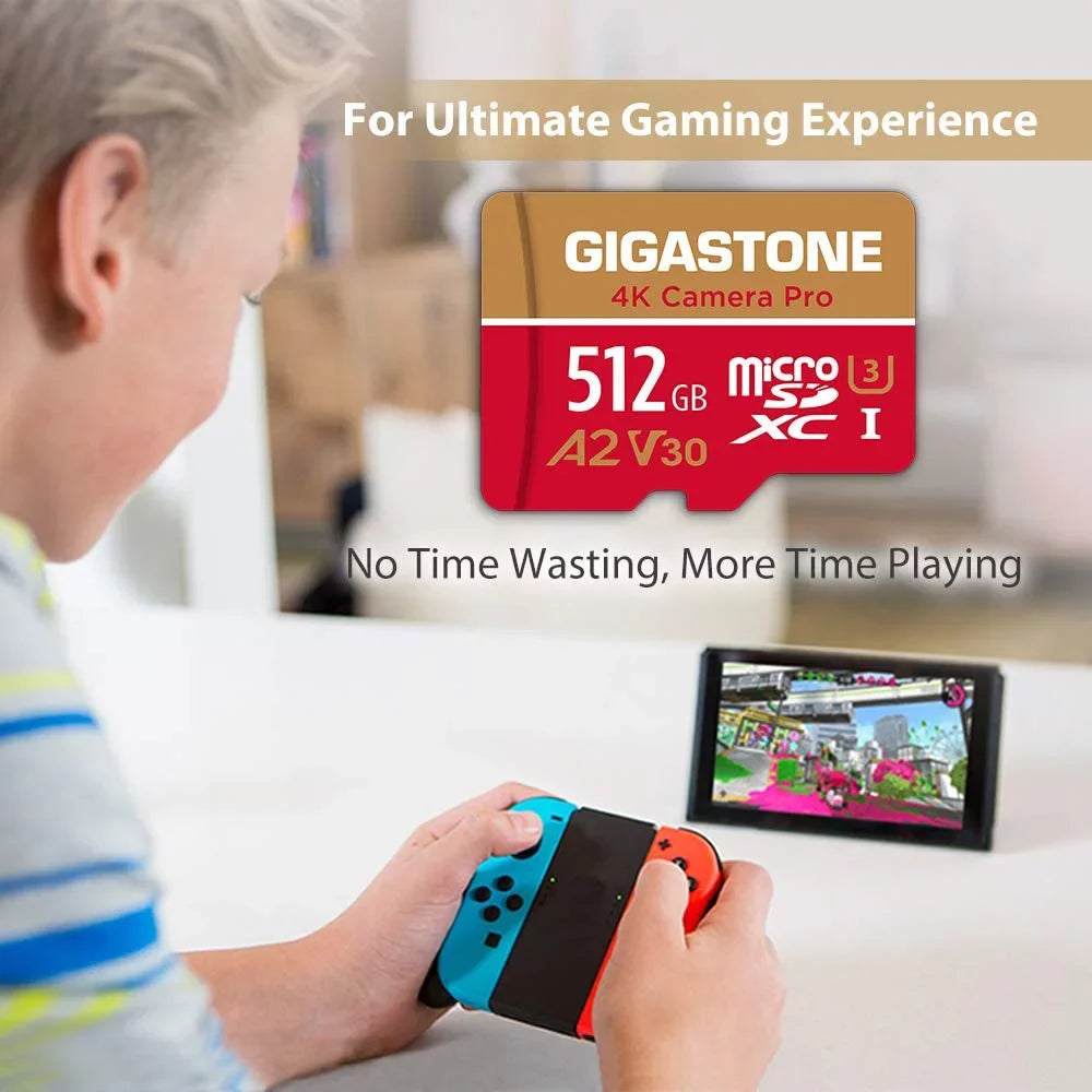 V30 Recording, GoPro Micro SD with Cameras, SDXC Camera Card, 4K MB/s, 512GB Switch, up Video Dash compatible UHS-I Micro Class 4K A1 Nintendo R/W 100/60 10 Cam, Pro, to Gigastone