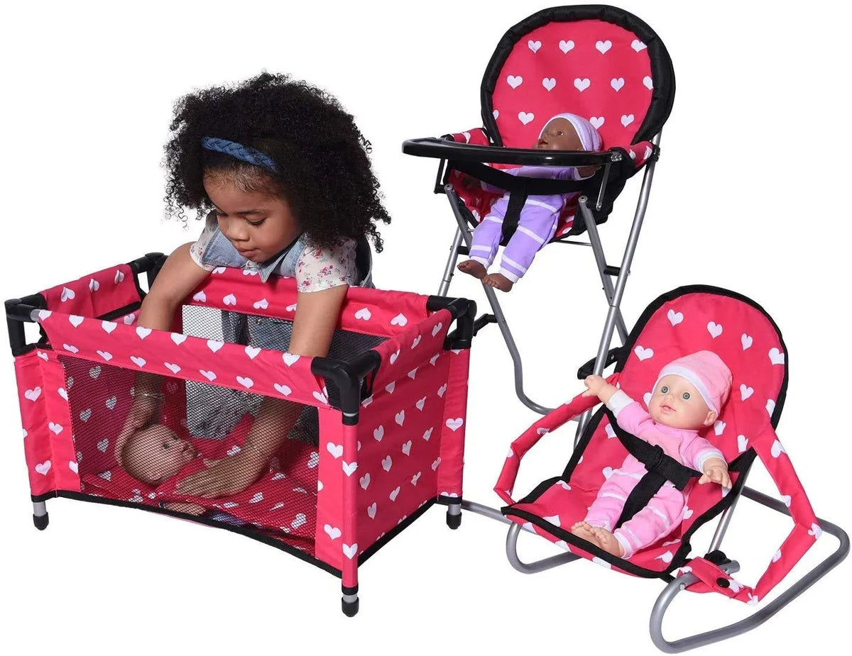 and Doll Play Doll Collection Accessories, New The Pack N York Pieces Bouncer High Chair, 3