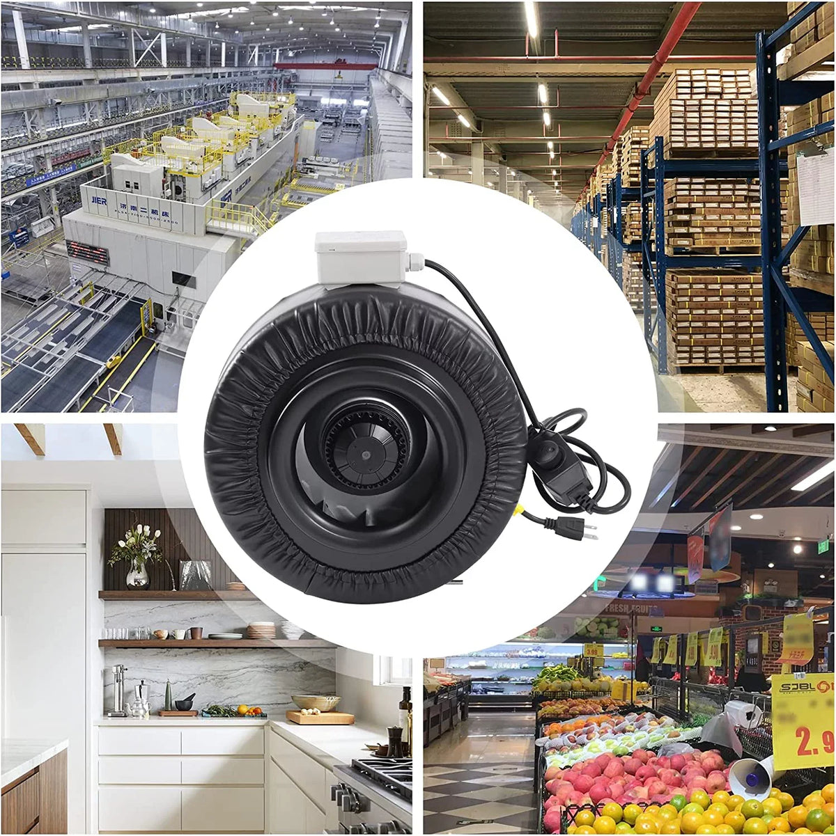 Combinable Fanwith Speed Duct Filter HEPA Carbon Controller Fan Fan Filter Booster Exhaust Fan with Inch & Grow Industrial FETCOI Inline Tent 8 Grade Powerful