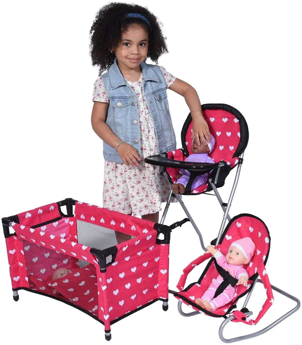 and Doll Play Doll Collection Accessories, New The Pack N York Pieces Bouncer High Chair, 3