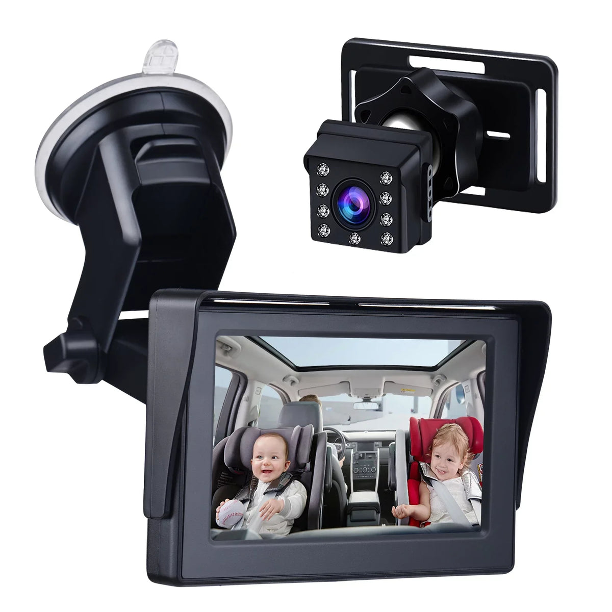 Car Inch Safety Mirror Clear Car View Cameras Monitored Wide Cable 5M Car with Crystal 1080P Length 4.3 Seat Adjustable Mirror Angle Mirrors Long