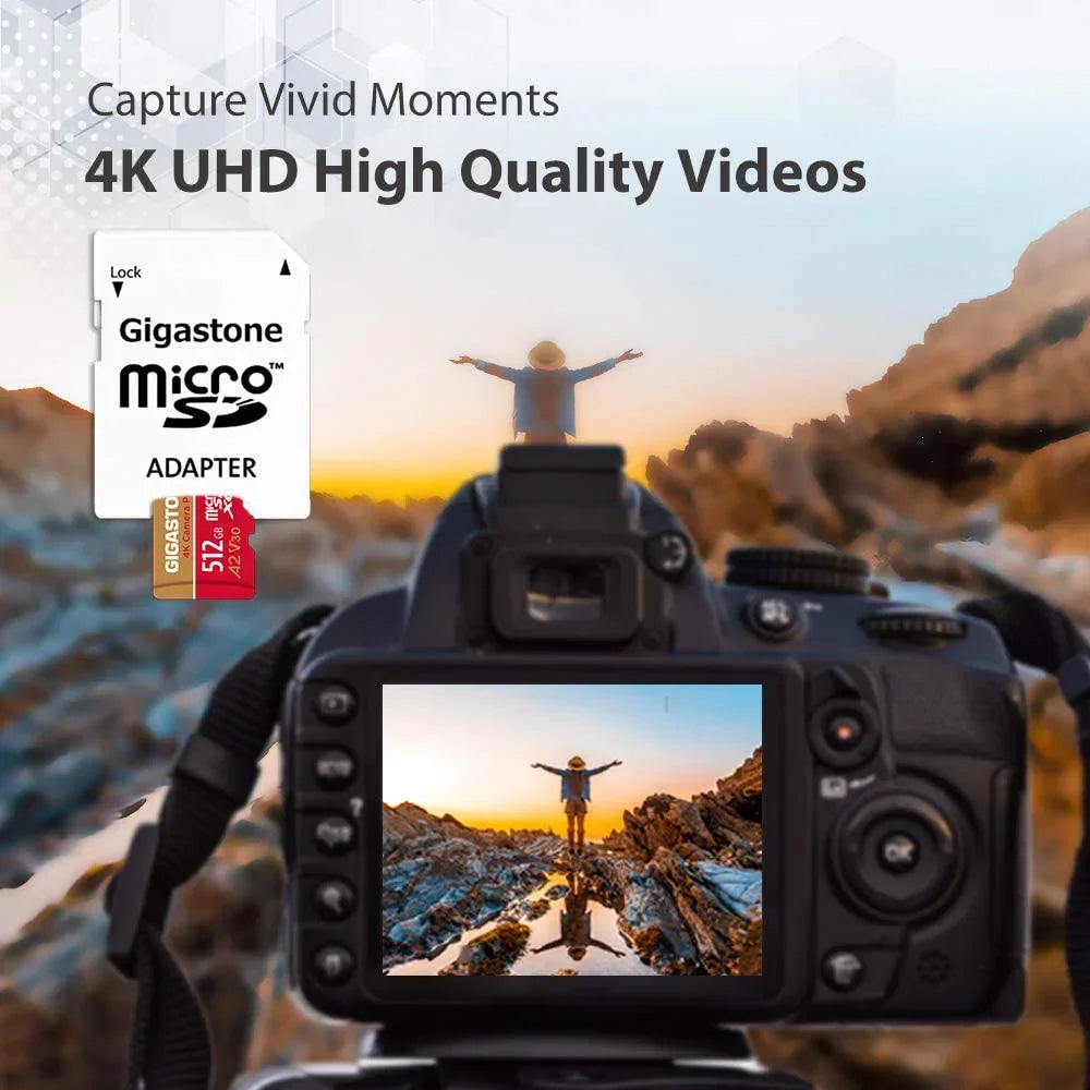 V30 Recording, GoPro Micro SD with Cameras, SDXC Camera Card, 4K MB/s, 512GB Switch, up Video Dash compatible UHS-I Micro Class 4K A1 Nintendo R/W 100/60 10 Cam, Pro, to Gigastone