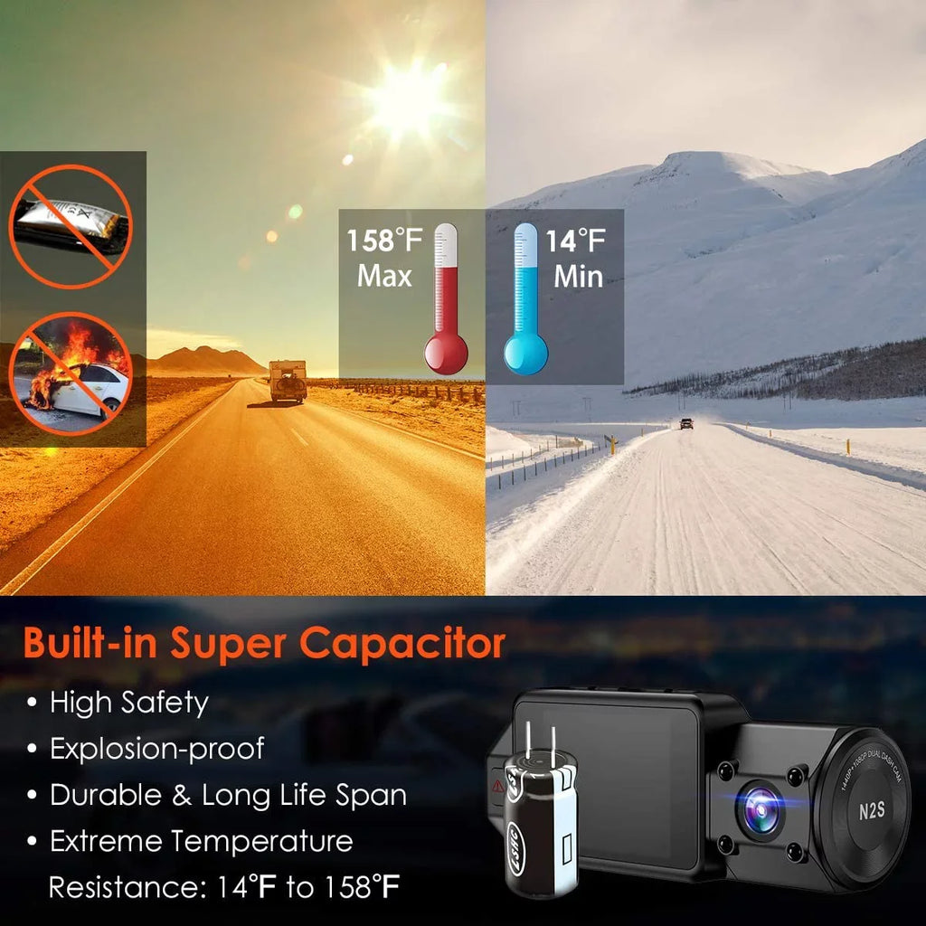 Camera Dash w/ | N2S Dash Vantrue GPS | Infrared 4K Inside Front NV Cam and