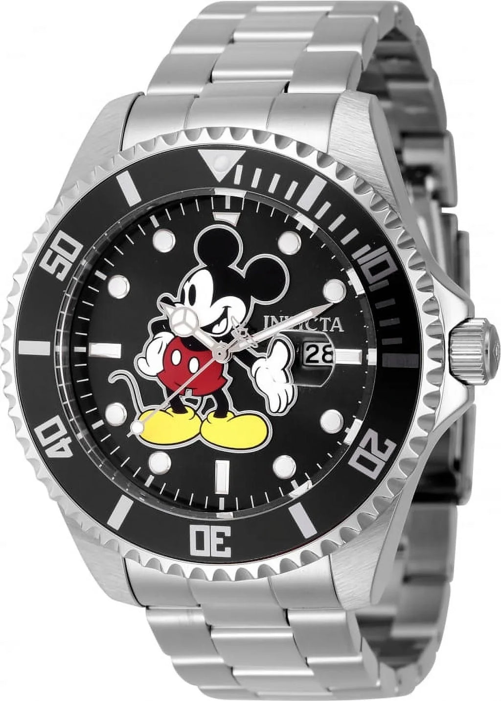 Black Steel Men's Dial Invicta Watch Yellow Quartz Mickey Mouse Stainless Disney Edition limited