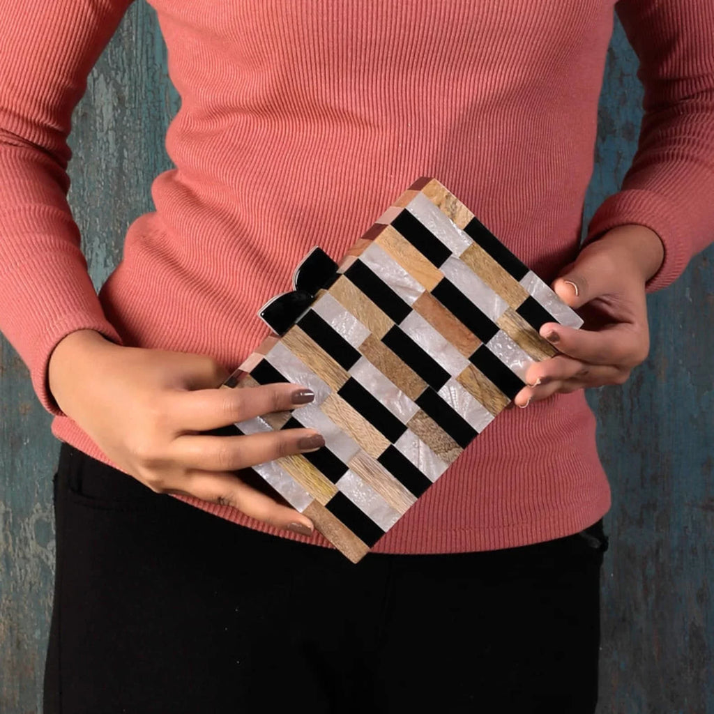 Wooden Different Inlay for Women Clutch Acrylic Bag India Craft