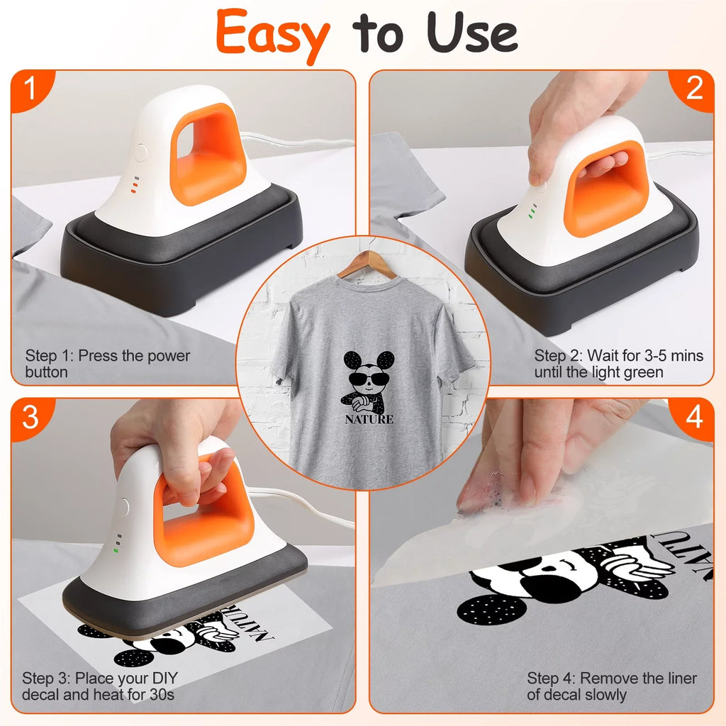 Portable Machine Bags, Machine Transfer Press Heating for * with Fast 3.8" Mini Iron T-Shirt Clothes in Orange Hat 7" Heat Heat