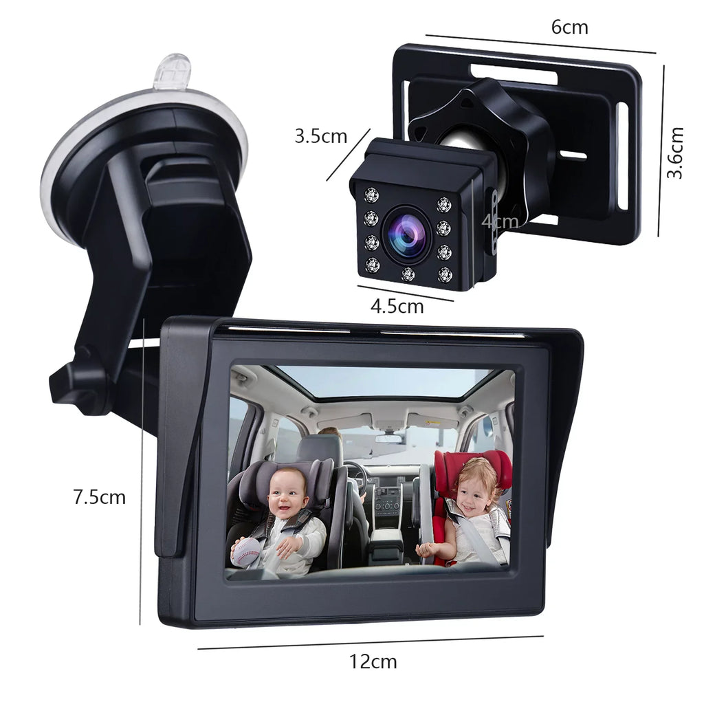 Car Inch Safety Mirror Clear Car View Cameras Monitored Wide Cable 5M Car with Crystal 1080P Length 4.3 Seat Adjustable Mirror Angle Mirrors Long