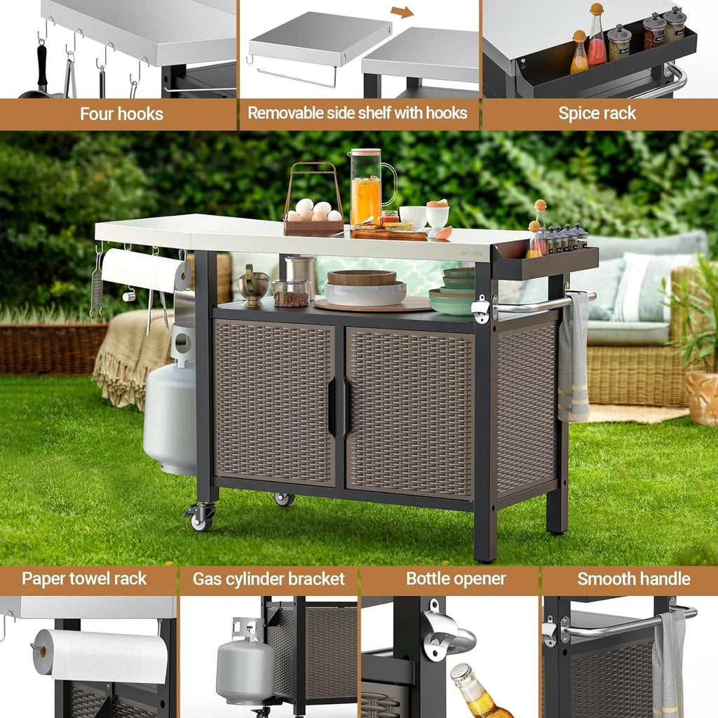 Indoor Kitchen 53-Inch Shelf Table SUSIMOND Cabinet Outdoor and Wheels Rolling Stainless Cart XL for Steel Storage Countertop, Dining Island Side with Worktable with