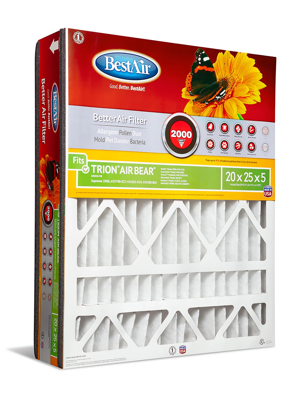 2000 Furnace MERV AB2025-11R Series 20x25x5 Trion/AirBear Filter 11 BestAir