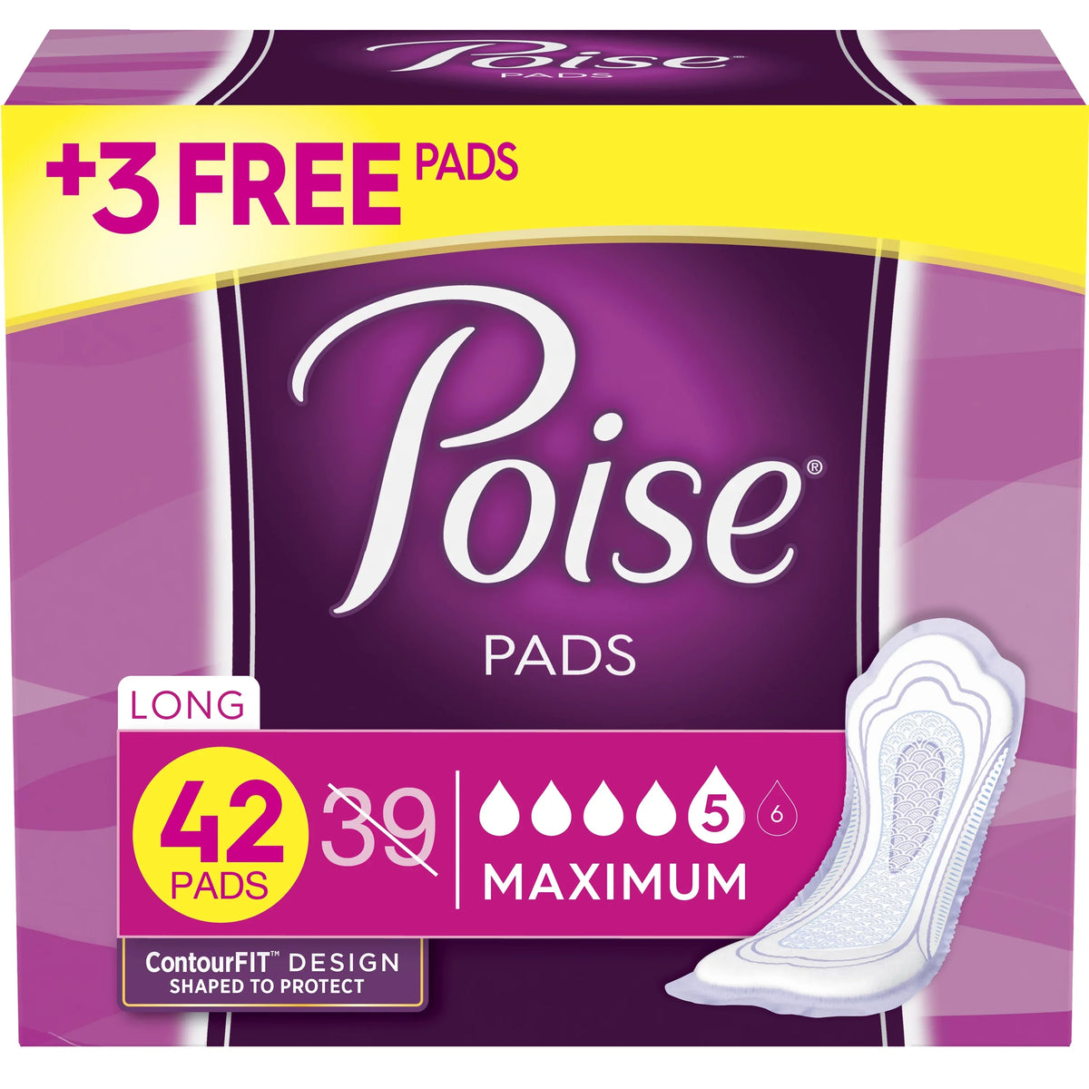 Pads Long, Absorbency, Women, Incontinence 42 for Maximum Poise Ct