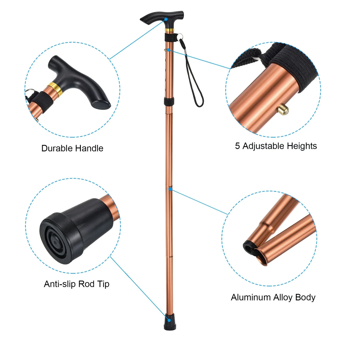 Telescopic Poles Alloy Pole Collapsible Uxcell Trekking Hiking Aluminum Brown, 2Pack