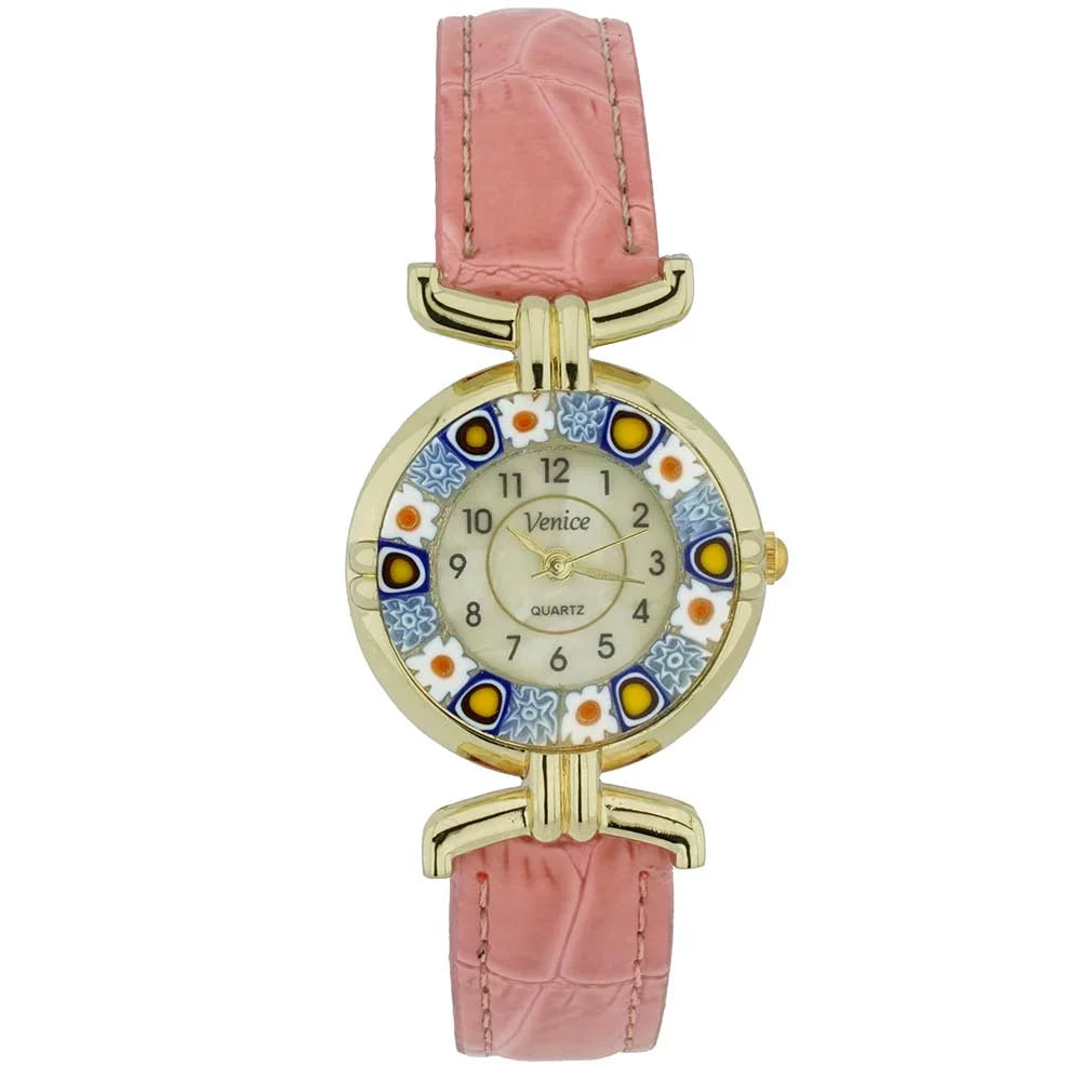 with Glass Pink - GlassOfVenice Leather Millefiori Watch Band Murano