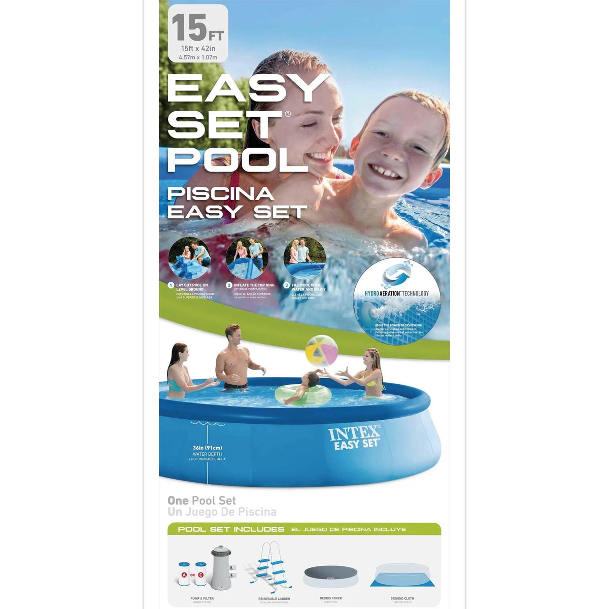 and Inflatable Swimming Easy Set Kit Pool Intex Maintenance 42" 15' x Portable