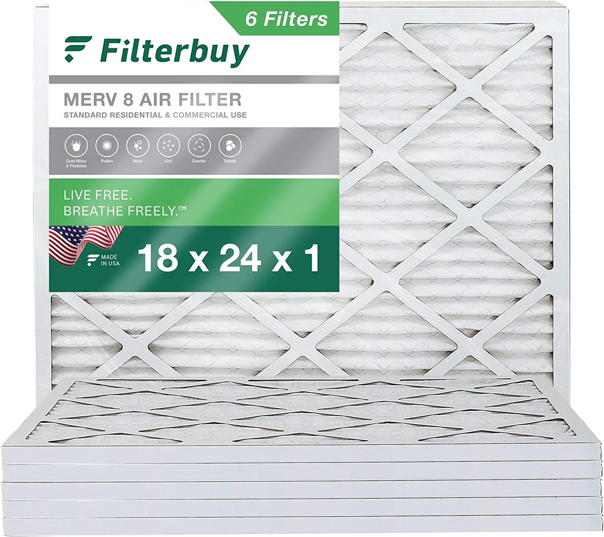 HVAC AC 18x24x1 Pleated Furnace (6-Pack) Filterbuy 8 Air Filters MERV